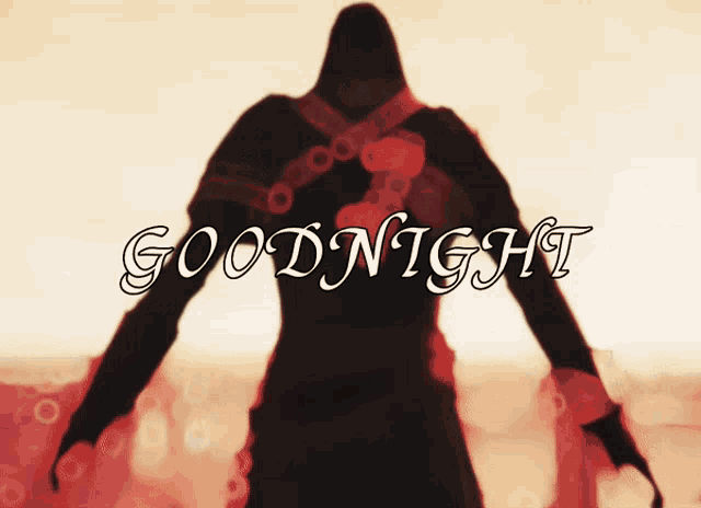 a silhouette of a person with the words goodnight written in white letters