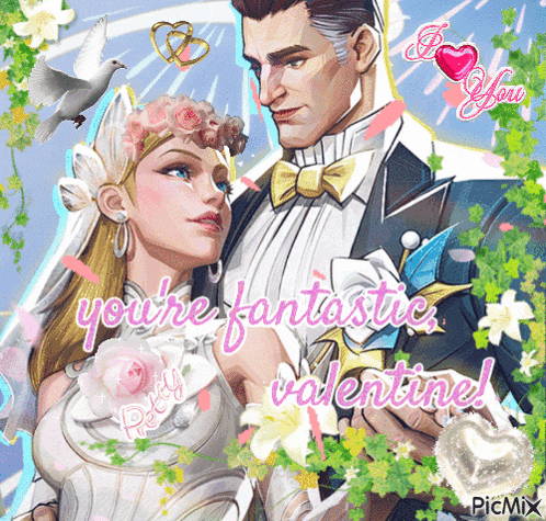 a picture of a bride and groom with the words " you 're fantastic valentine " on the bottom