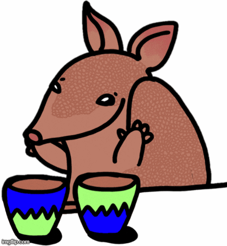 a cartoon drawing of a kangaroo drinking from a cup