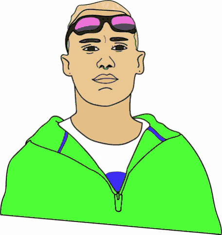a cartoon drawing of a man wearing a green jacket and sunglasses