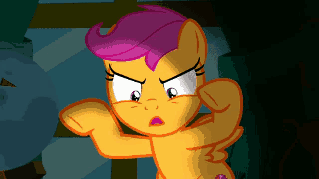 a cartoon of a pony with a purple mane and pink hair