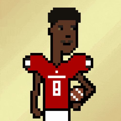 a pixel art of a football player wearing a red jersey with the number 8 on it