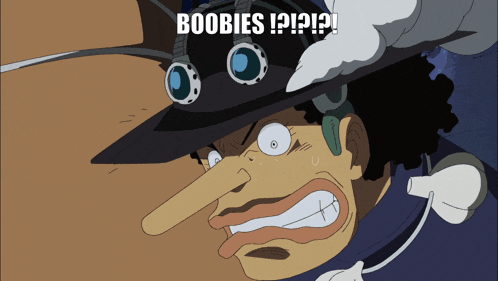a cartoon character with a long nose and the words boobies