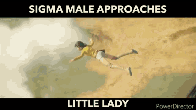 a woman is flying through the air with the words `` little lady '' above her .