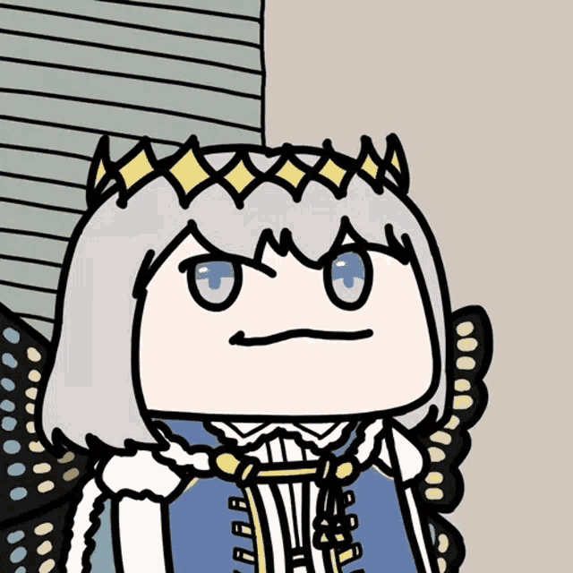 a cartoon character with a crown on his head making a funny face