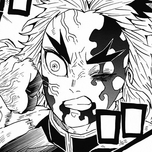 a black and white drawing of a demon slayer character