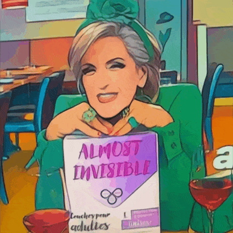 a woman is holding a box that says almost invisible on it