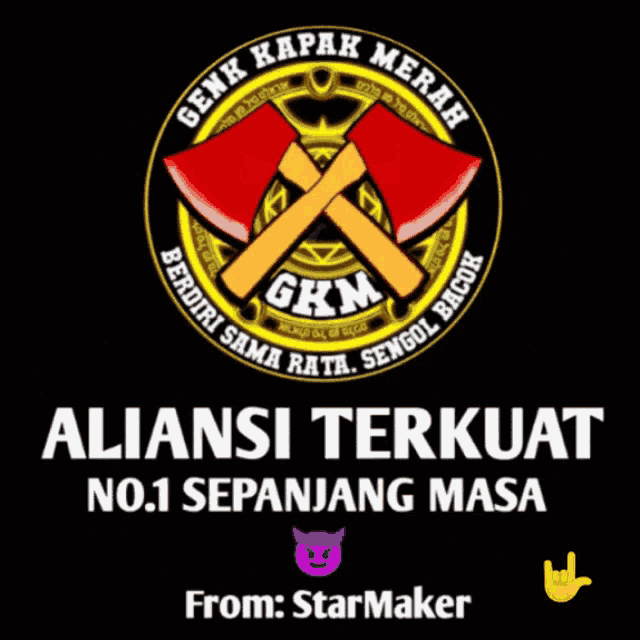 a logo for genk kapak merah with two crossed axes in the center