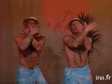 two men in towels are standing next to each other with ina.fr in the corner