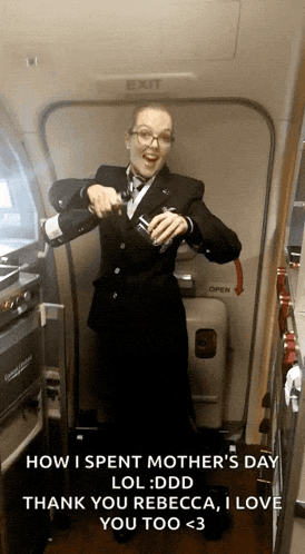 a stewardess on an airplane is holding a bottle of wine