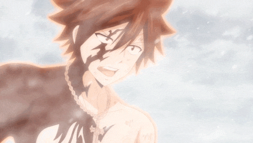 a close up of a person with a tattoo on their chest that says ' fairy tail '