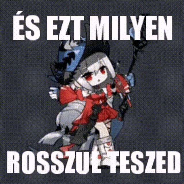 a cartoon of a girl holding a sword with the words es ezt miyen rosszul teszted below her