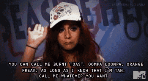a woman wearing a hat says " you can call me burnt toast freak "