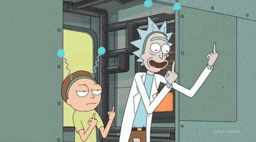 rick and morty are giving the middle finger in a cartoon