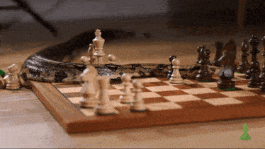 a snake is laying on a chess board