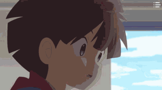 a close up of a cartoon character with a red shirt on