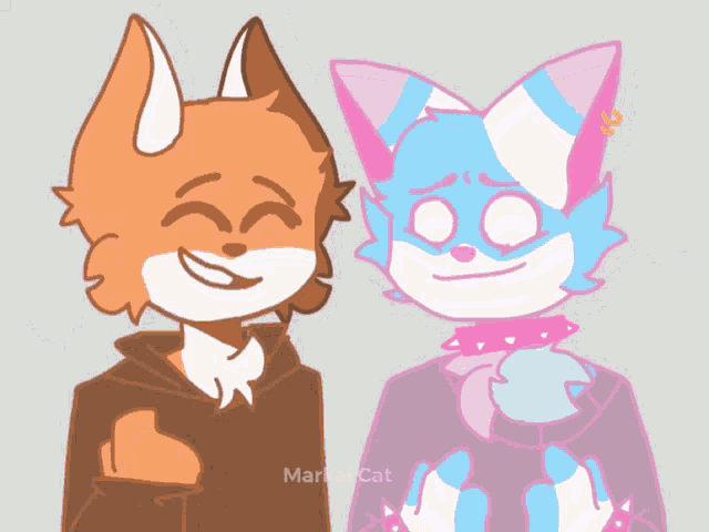 a drawing of a fox and a cat with the name martial cat at the bottom