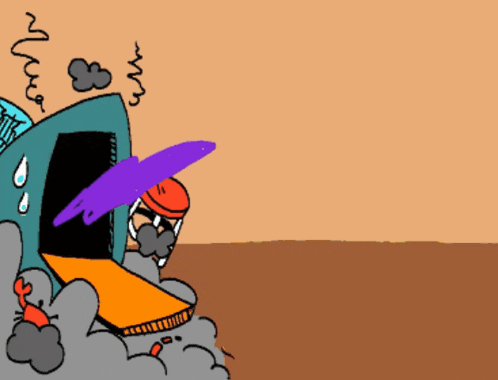 a cartoon drawing of a purple splash coming out of a doorway