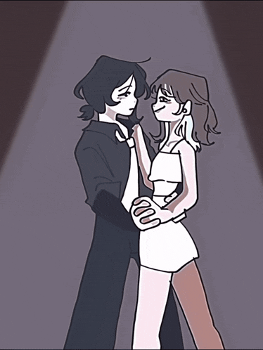 a drawing of a man and woman dancing in a dark room