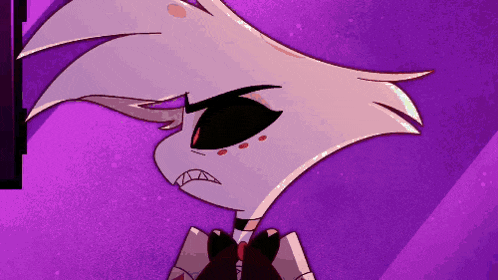 a cartoon character with a purple background and a black bow tie
