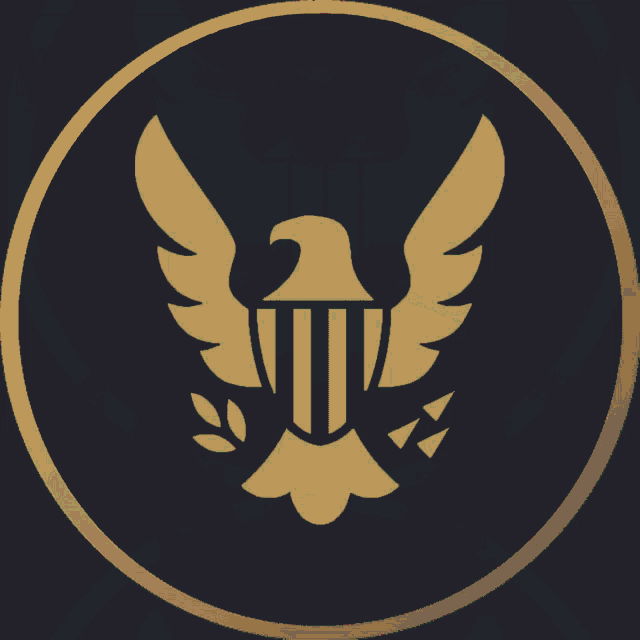 an eagle with a shield and leaves in a circle on a dark background