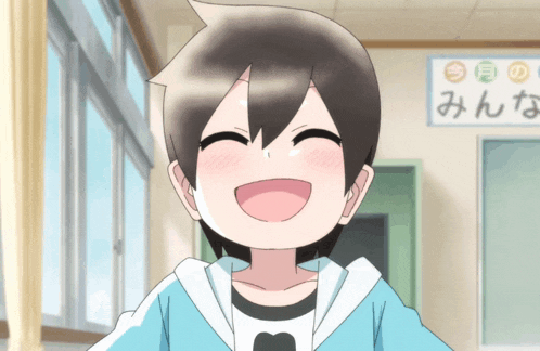 a cartoon character is smiling in front of a sign that says みんな