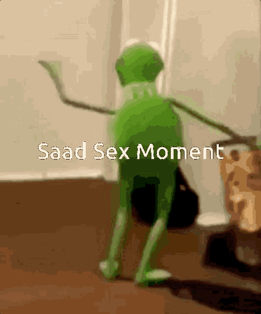 a picture of a green frog with the words " saad sex moment "