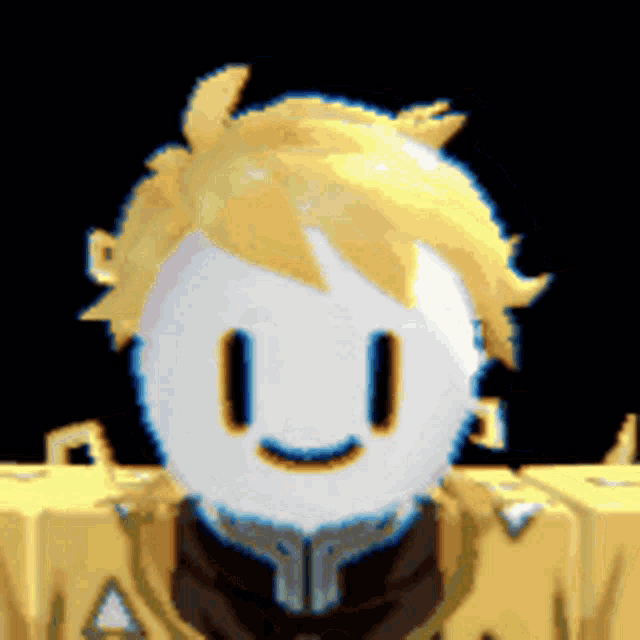 a cartoon character with yellow hair and a white mask on his face .