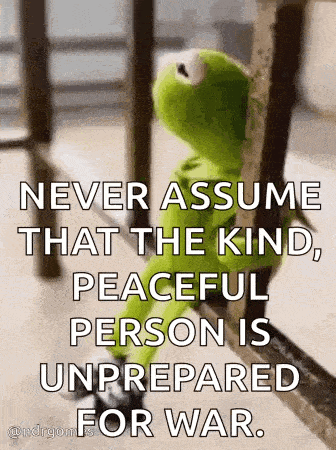 kermit the frog from the muppet show is sitting on a railing with a quote .