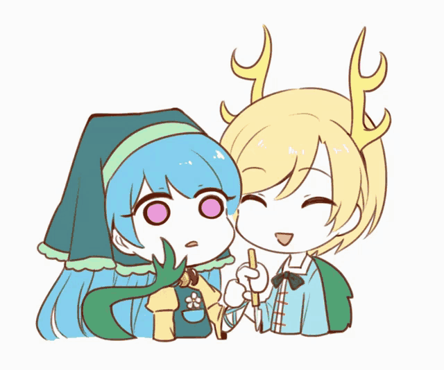 a cartoon drawing of a boy and a girl with horns