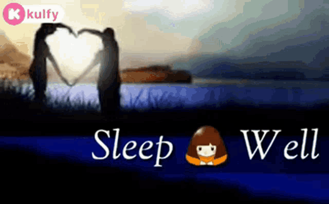 a couple making a heart shape with their hands and the words sleep well