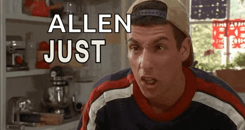 a man wearing a baseball cap is saying allen just