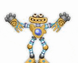 a cartoon robot with its arms outstretched and a blue circle in the middle of its chest .