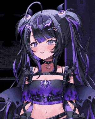 a girl with purple hair is wearing a purple top that says rock