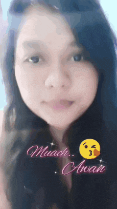 a close up of a woman 's face with the words muach awan on the bottom right