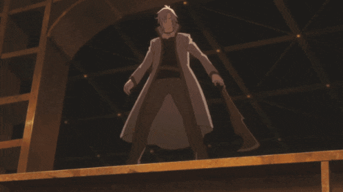 two anime characters are fighting with swords and one has a mask on