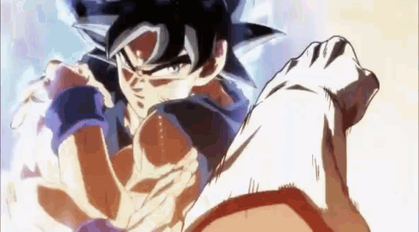 a close up of a person 's face in a cartoon with a fist in the air .