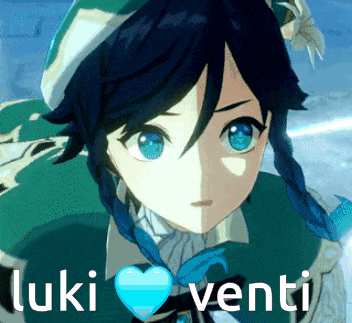 a close up of a person with the words luki venti written below them