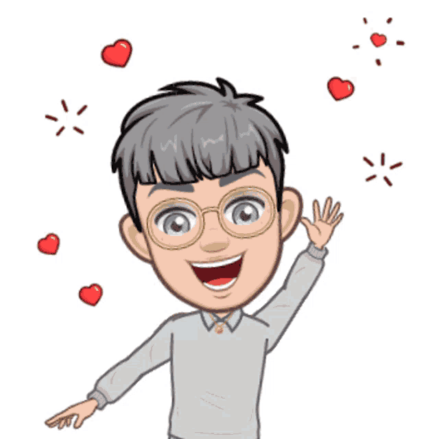 a cartoon of a man with his arms outstretched surrounded by red hearts