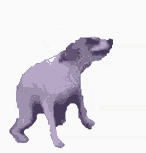 a pixel art of a purple dog standing on its hind legs on a white background .