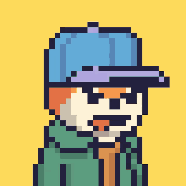 a pixel art illustration of a skeleton wearing a blue hat