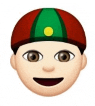 an emoji of a boy wearing a red and green hat with a yellow circle on it