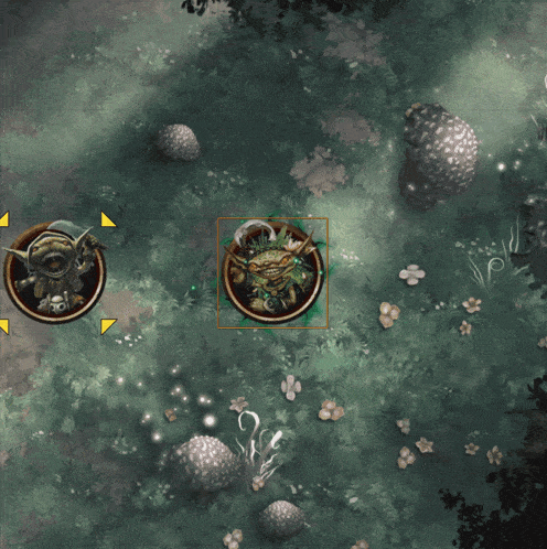 a screenshot of a video game with a green circle and a yellow circle