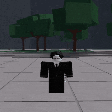 a video game scene with trees and a purple object in the foreground