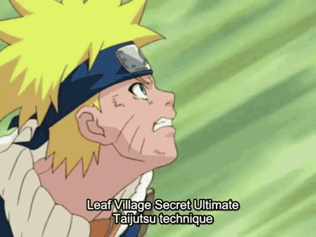 a leaf village secret ultimate taijutsu technique is being displayed on a screen