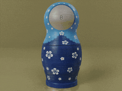 three russian nesting dolls with letters b a and ld on their faces