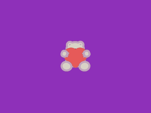 a teddy bear holds a red heart in its paws on a purple background