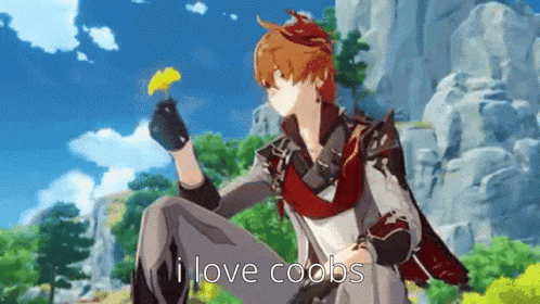 a man in a video game is holding a flower and says `` i love coobs '' .
