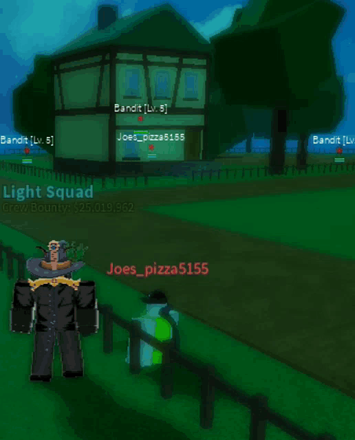 a screenshot of a video game with joes_pizza5155 standing in front of a house
