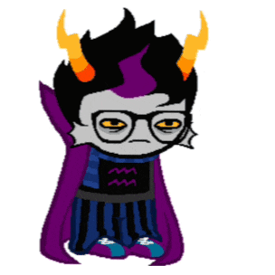 a cartoon character with horns is wearing glasses and a striped shirt